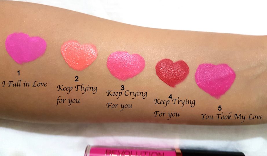 all Makeup Revolution Salvation Velvet Lip Lacquer Shades Review Swatches I fall in love Keep flying for you Keep crying for you Keep trying for you You took my love