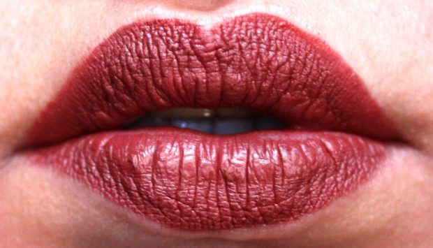 Dose of Colors Matte Liquid Lipstick Brick Review Swatches freshly applied on lips