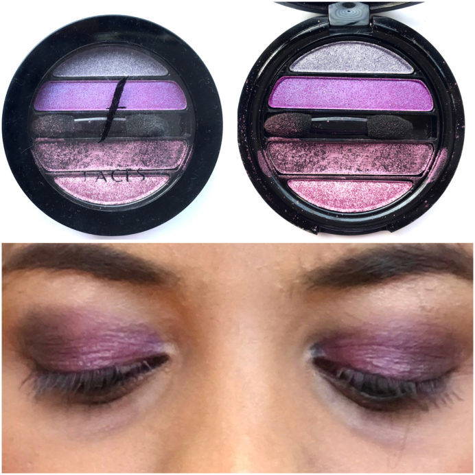 Faces I Shine Eye Shadow Quartet Purple Review Swatches on eyes