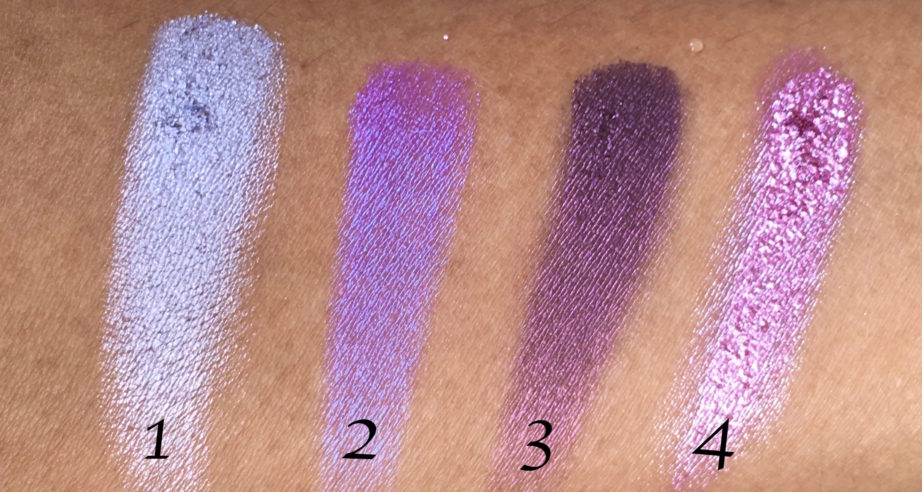 Faces I Shine Eye Shadow Quartet Purple Review Swatches on hand