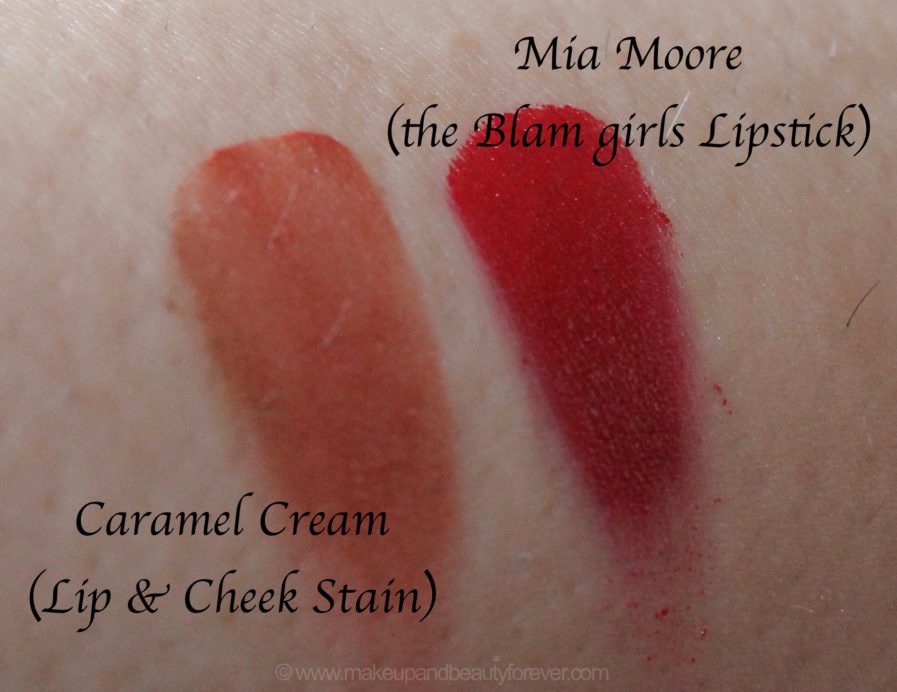 In the Balm of Your Hand Palette Review Swatches How about them apples Caramel Cheek Lip Cream the balm girls mia moore rouge lipstick