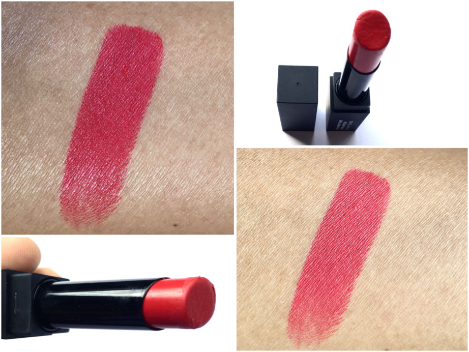 Sugar Its A Pout Time Vivid Lipstick That 70s Red Review Swatches on hand