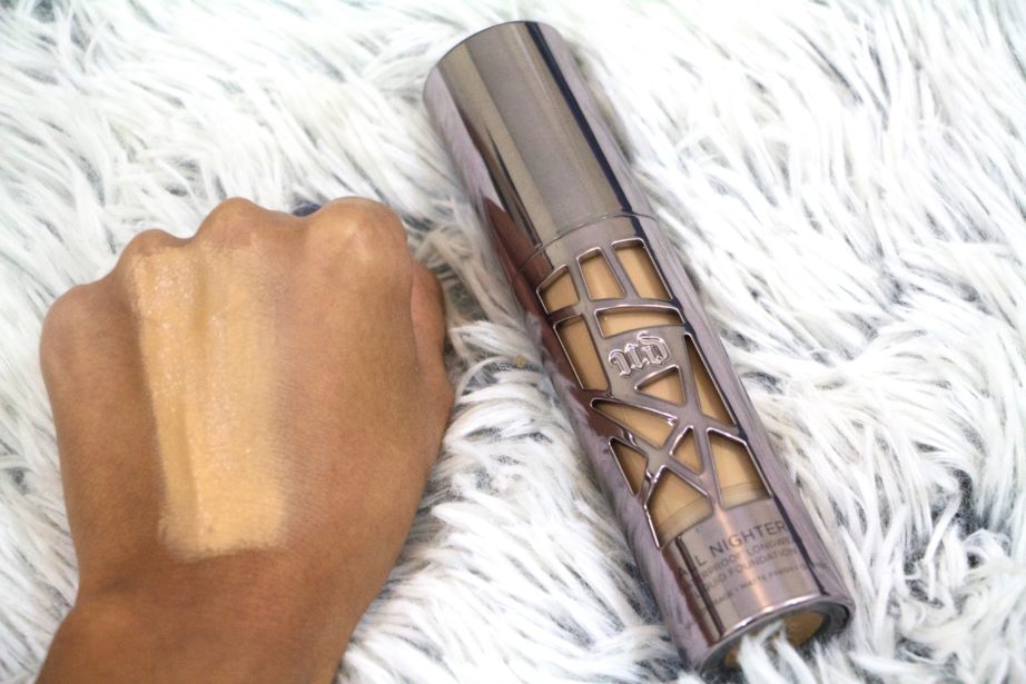Urban Decay All Nighter Liquid Foundation Review Swatches hand Demo