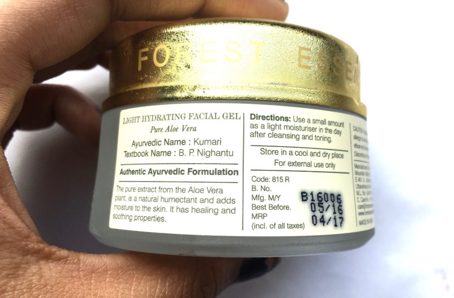 Forest Essentials Light Hydrating Facial Gel Pure Aloe Vera Review
