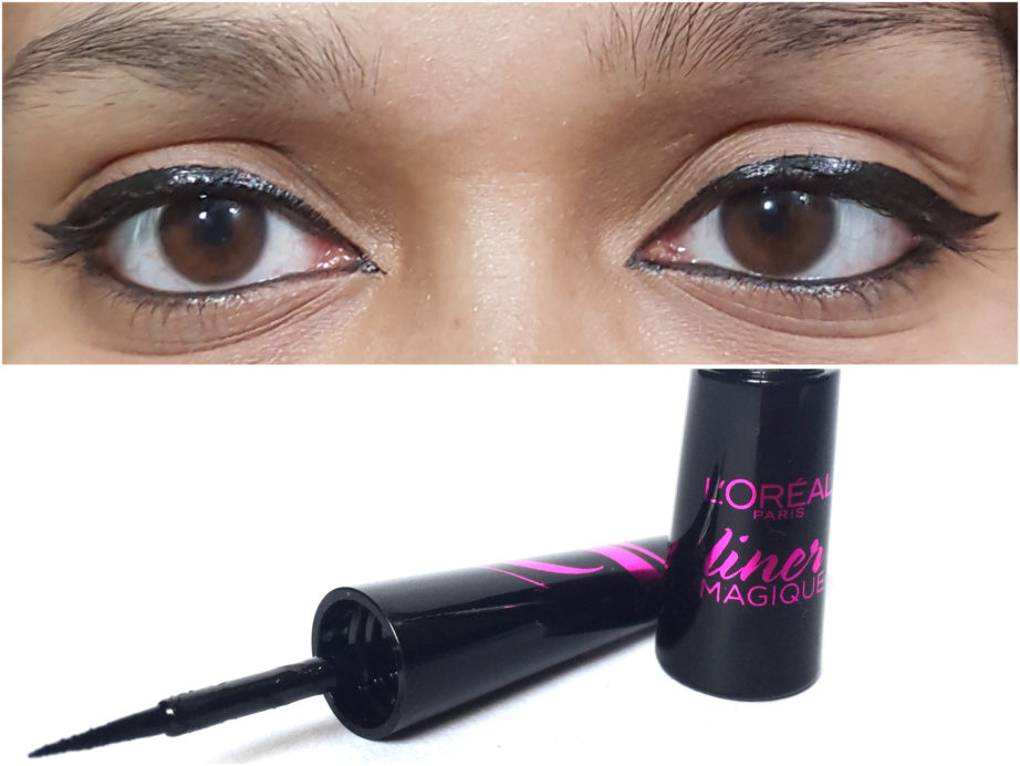 L'Oreal Paris Liner Magique Black Eye Liner Review Swatches on eyes