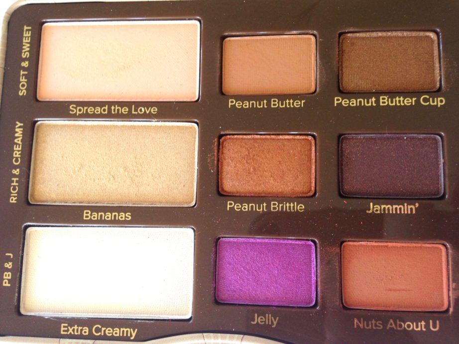 Too Faced Peanut Butter & Jelly Eyeshadow Palette Review Swatches Closeup