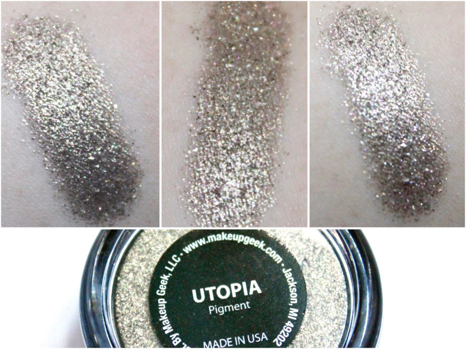 Makeup Geek Utopia Pigment Review, Swatches on hand