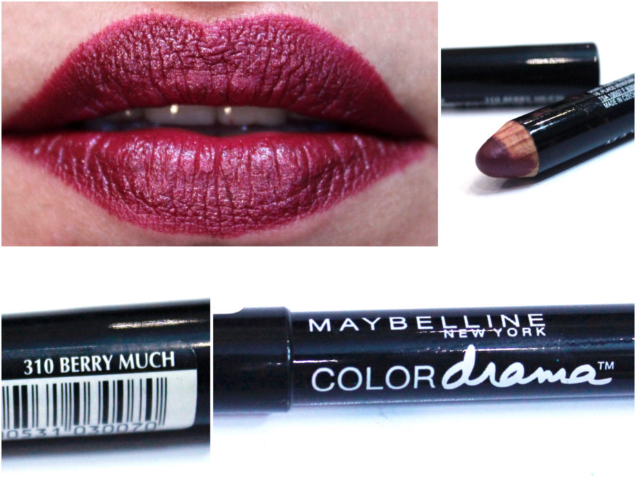 Maybelline Color Drama Intense Velvet Lip Pencil Berry Much Review, Swatches Lips