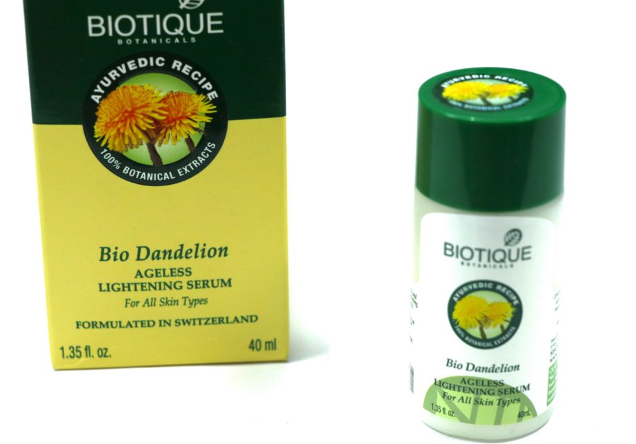 Biotique Bio Dandelion Ageless Lightening Serum Review, Swatches