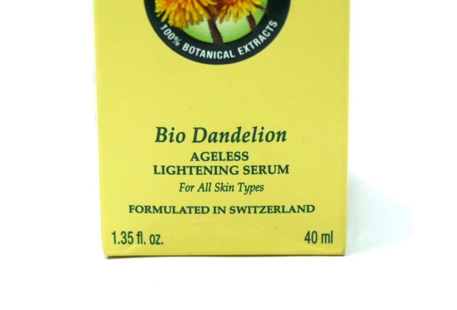 Biotique Bio Dandelion Ageless Lightening Serum Review, Swatches Box
