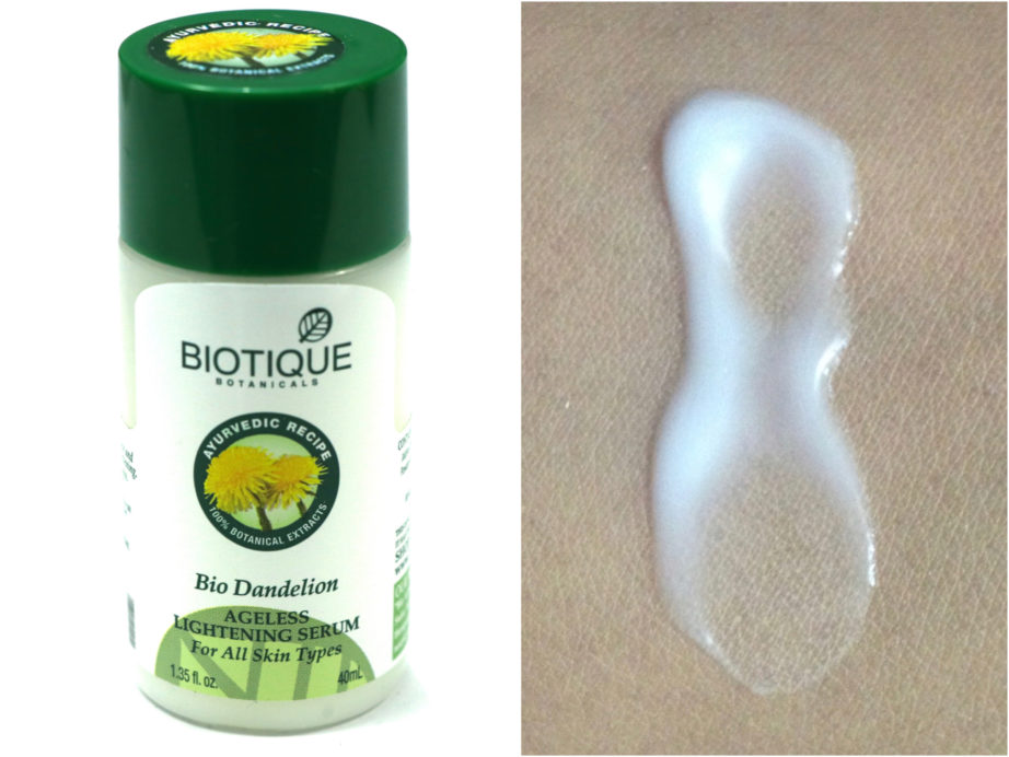 Biotique Bio Dandelion Ageless Lightening Serum Review, Swatches MBF Blog