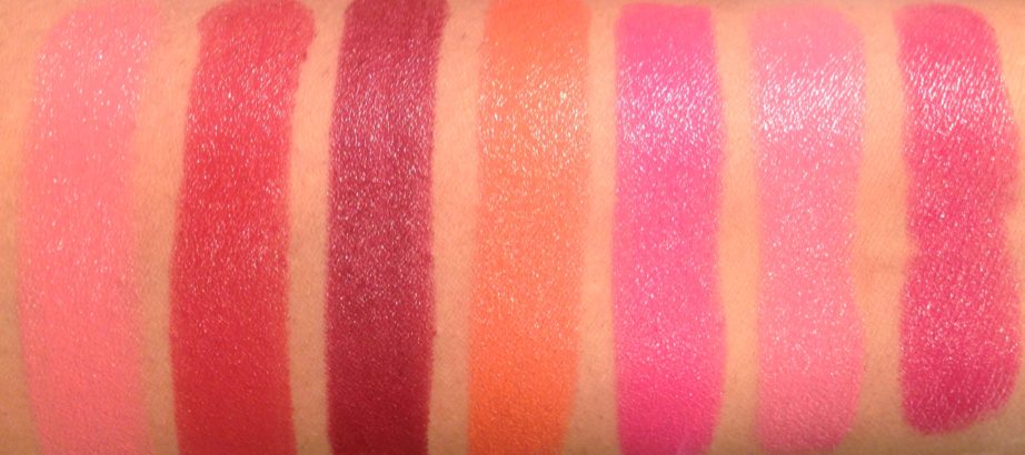 All Lakme Absolute Argan Oil Lip Color Lipsticks 15 Shades Review, Swatches Juicy Plum, Dewy Orange, Lush Rose, Silky Blush, Pink Satin MBF