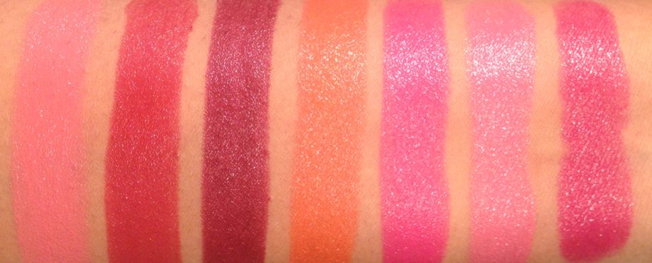 All Lakme Absolute Argan Oil Lip Color Lipsticks 15 Shades Review, Swatches Juicy Plum, Dewy Orange, Lush Rose, Silky Blush, Pink Satin MBF Blog