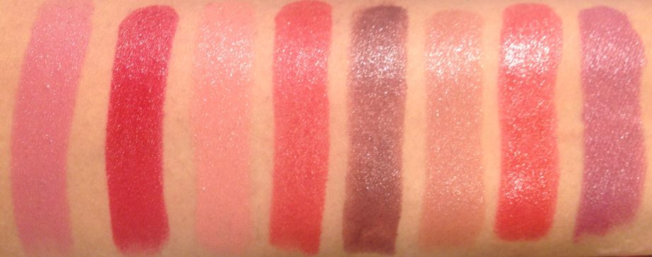 All Lakme Absolute Argan Oil Lip Color Lipsticks 15 Shades Review, Swatches Soft Mauve, Crimson Silk, Soft Nude, Ruby Velvet, Deep Brown, Buttery Caramel, Drenched Red, Soaked Berries