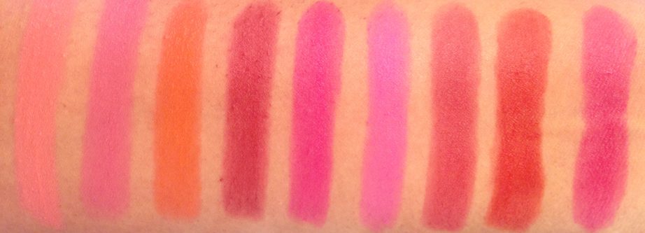 All Maybelline Powder Matte Lipsticks Shades, Swatches Make me Blush, Technically pink, Orange Shot, Plum Perfection, Pink Shot, Cherry Chic, Get Red dy, Up to Date