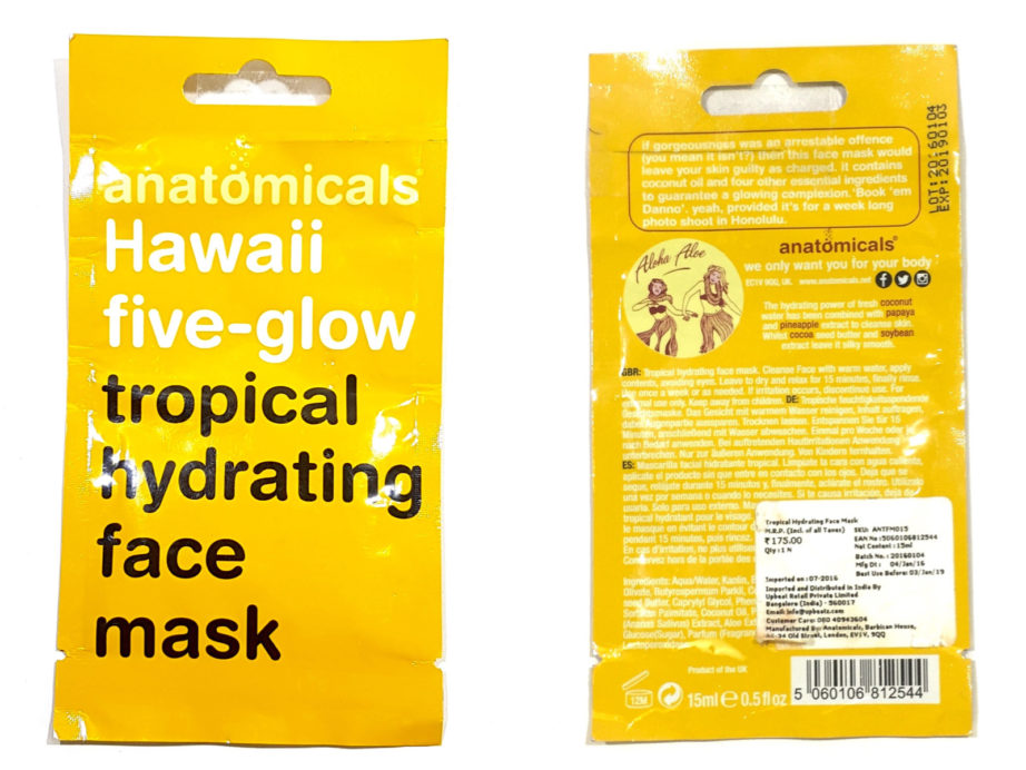Anatomicals Hawaii Five Glow Tropical Hydrating Face Mask Review front back