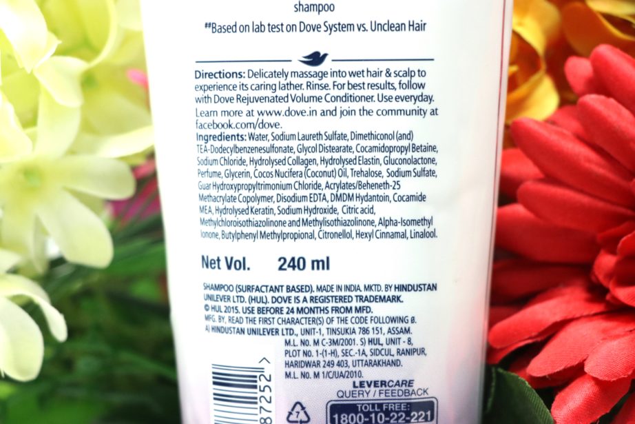 Dove Rejuvenated Volume Shampoo Review Directions Ingredients