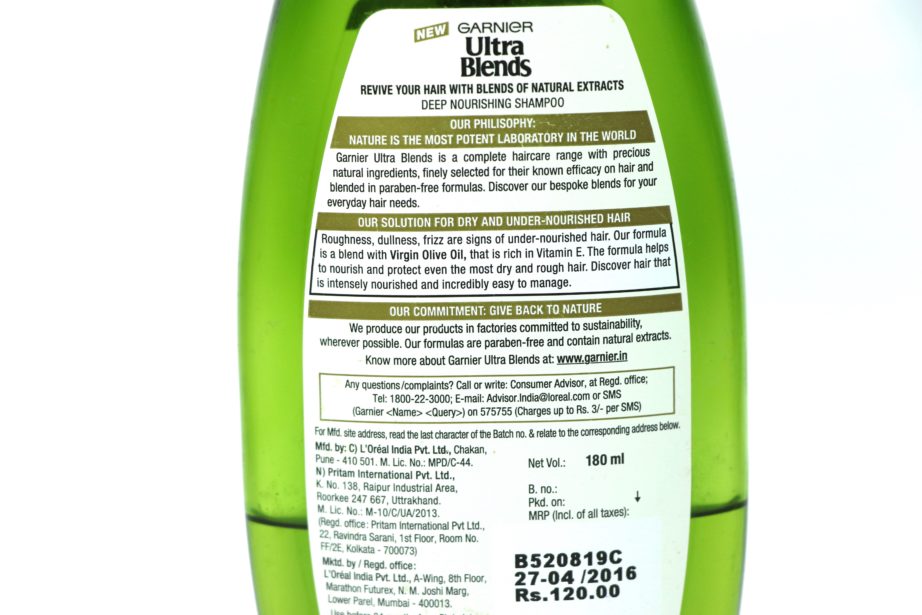 Garnier Ultra Blends Mythic Olive Deep Nourishing Shampoo Review Info