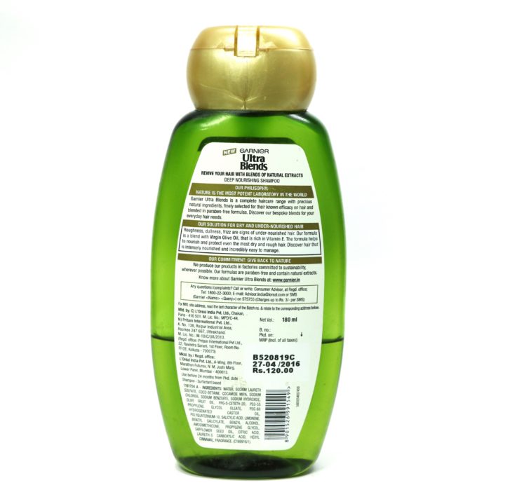 Garnier Ultra Blends Mythic Olive Deep Nourishing Shampoo Review back