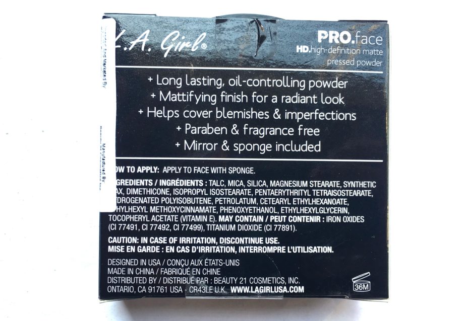L.A. Girl Pro Face HD Matte Pressed Powder Review, Swatches details
