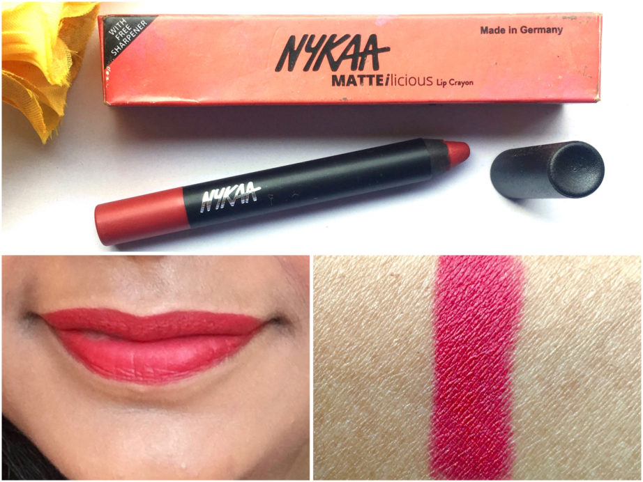 Nykaa Matteilicious Lip Crayon Hot As Red Review, Swatches