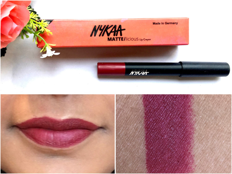 Nykaa Matteilicious Lip Crayon Perfect Plum Review, Swatches