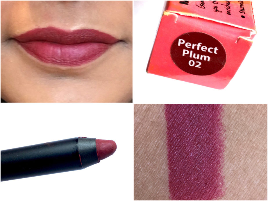 Nykaa Matteilicious Lip Crayon Perfect Plum Review, Swatches Makeup Beauty Blog