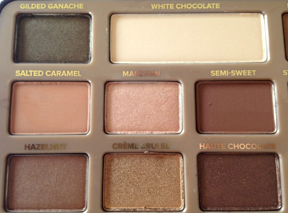 Too Faced Chocolate Bar Eyeshadow Palette Review, Swatches Left Half