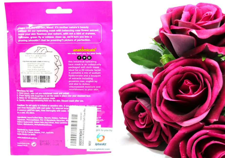 Anatomicals Botanical Hydrating Rose Face Mask Cloth Review details