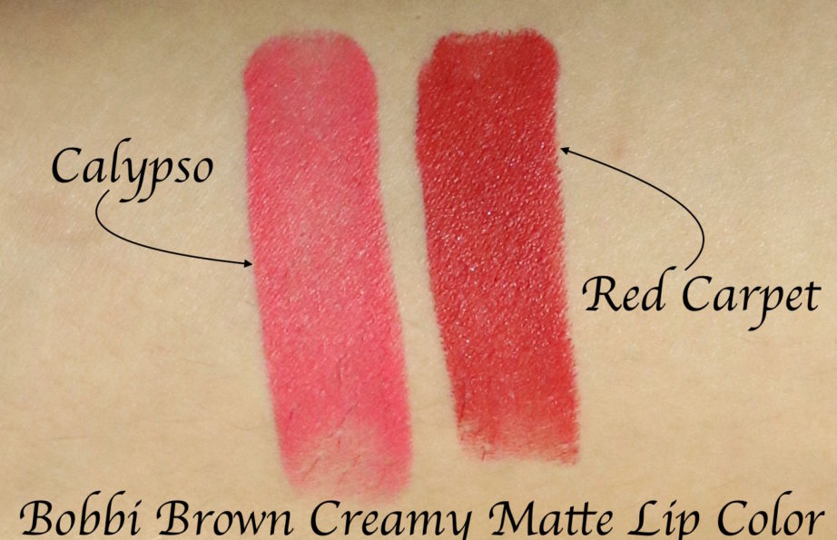Bobbi Brown Creamy Matte Lip Color Red Carpet Vs Calypso Review Swatches