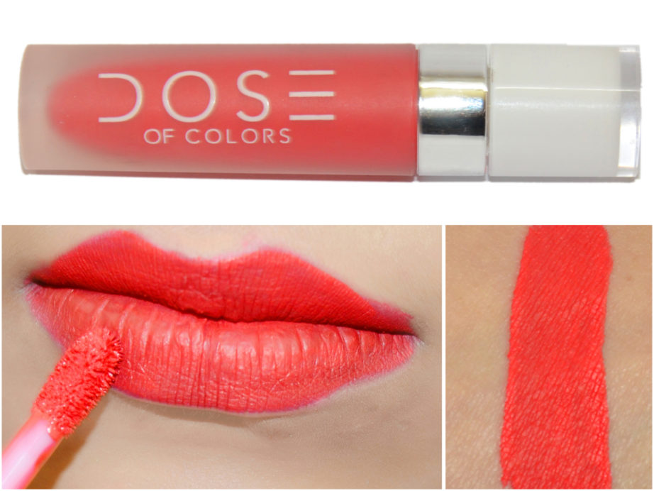 Dose of Colors Matte Liquid Lipstick Coral Crush Review, Swatches MBF