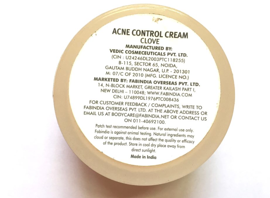 Fabindia Clove Acne Control Cream Review Details