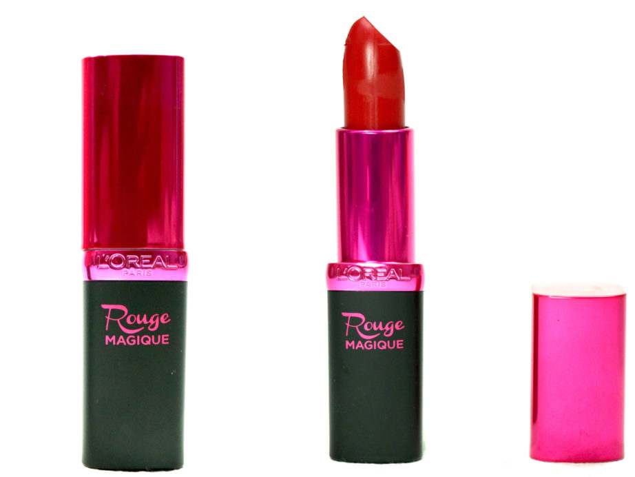 L'Oreal Paris Rouge Magique Lipstick Scarlet Déjà vu 911 Review, Swatches packaging