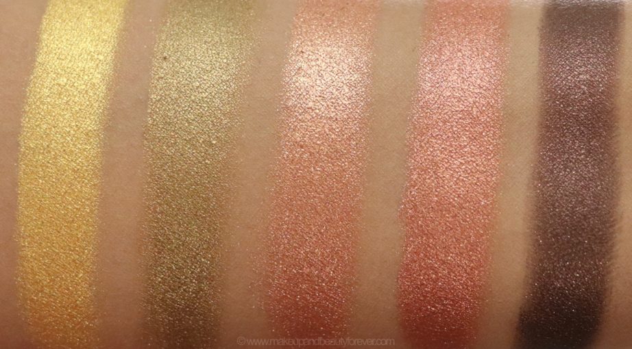 Morphe Pressed Pigments Swatches L to R Gold Digger, Richly Made Up, Rodeo Drive, 5 Star Luxury, Bad Romance