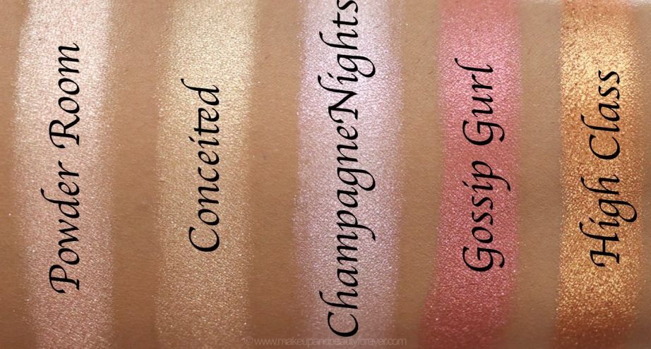 Morphe Pressed Pigments Swatches Powder Room, Conceited, Champagne Nights, Gossip Gurl, High Class