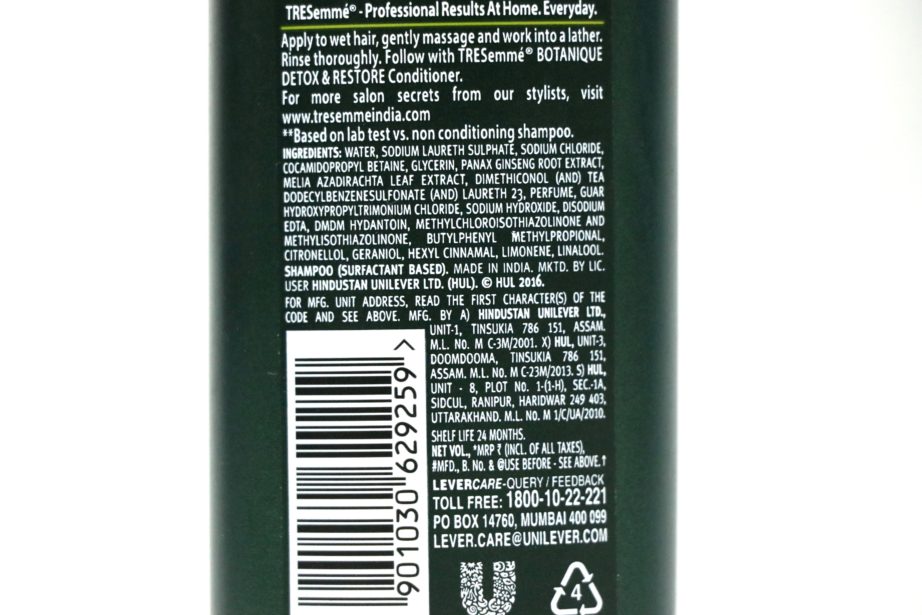 TRESemmé Botanique Detox & Restore Shampoo Review Ingredients