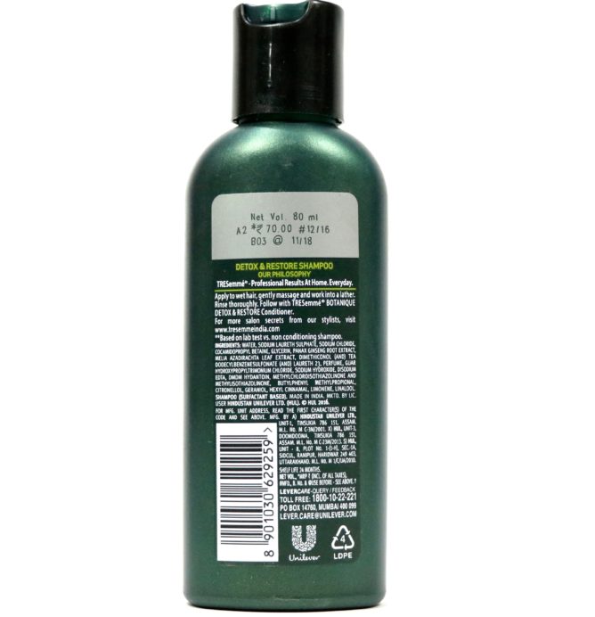 TRESemmé Botanique Detox & Restore Shampoo Review label details