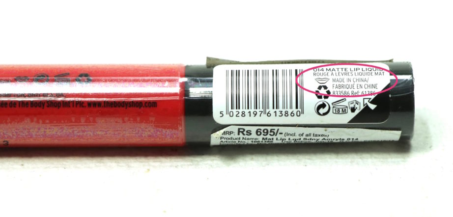 The Body Shop Matte Lip Liquid Lipstick Sydney Amaryllis Review, Swatches Made in China