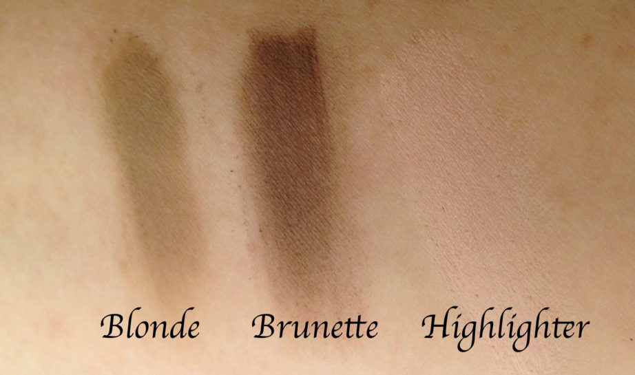 Too Faced Brow Envy Brow Shaping & Defining Kit Review, Swatches L-R Blonde, Brunette, Highlighter