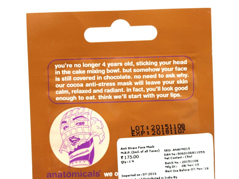 Anatomicals Look You’ve Got Chocolate All Over Your Face Anti-Stress Face Mask Review Info