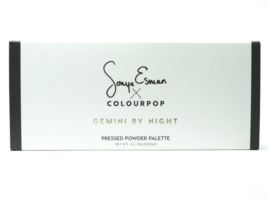 ColourPop Sonya Esman Gemini by Night Pressed Powder Shadow Palette Review, Swatches box front