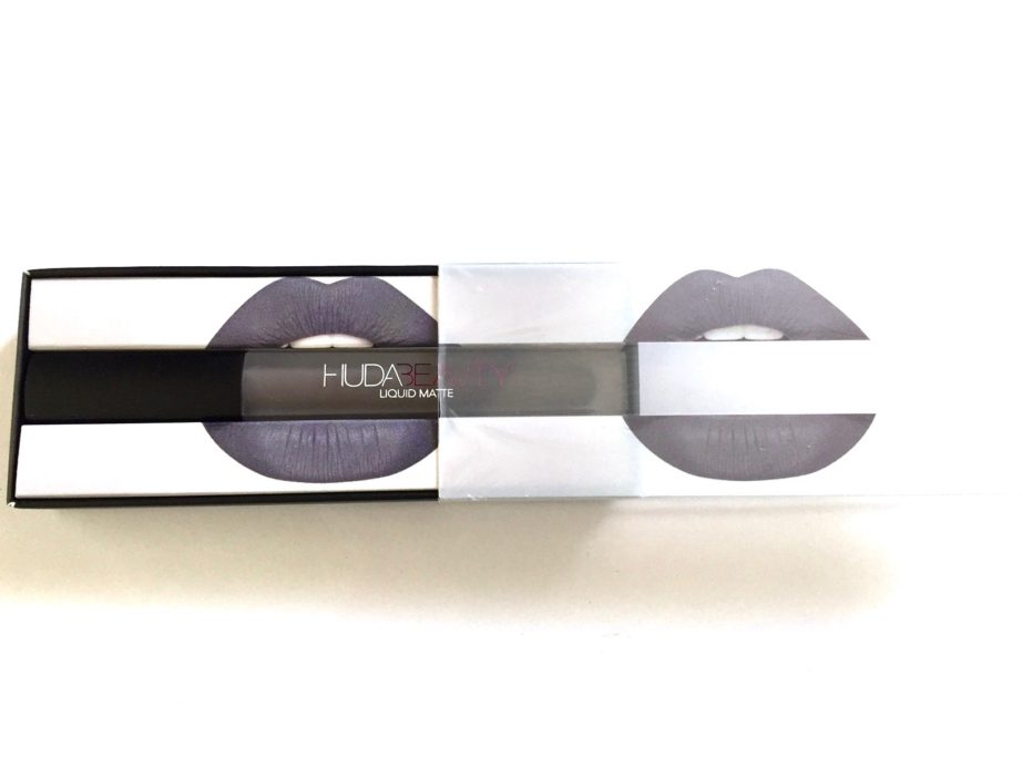 Huda Beauty Liquid Matte Lipstick SilverFox Review, Swatches packaging