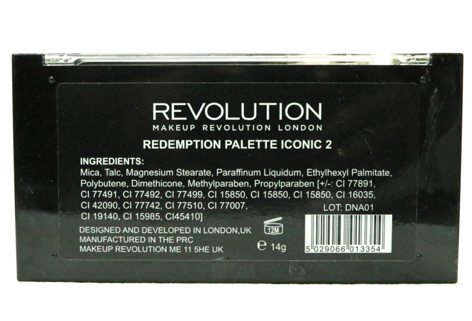 Makeup Revolution Iconic 2 Redemption Palette Review, Swatches back