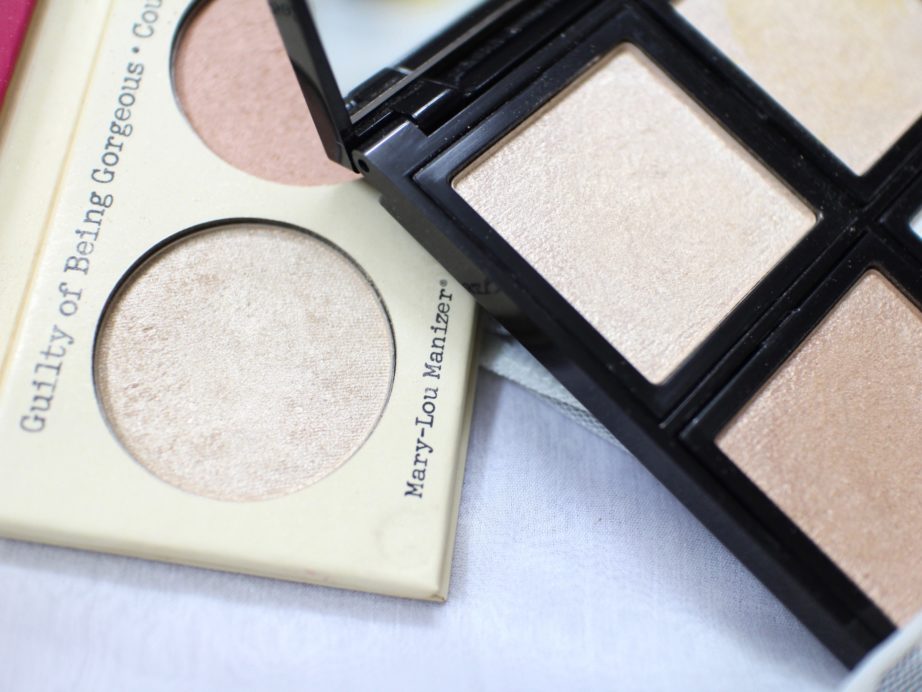 Faresat 4 in 1 Baking Powder Highlighter Palette Review, Swatches vs the balm mary loumanizer