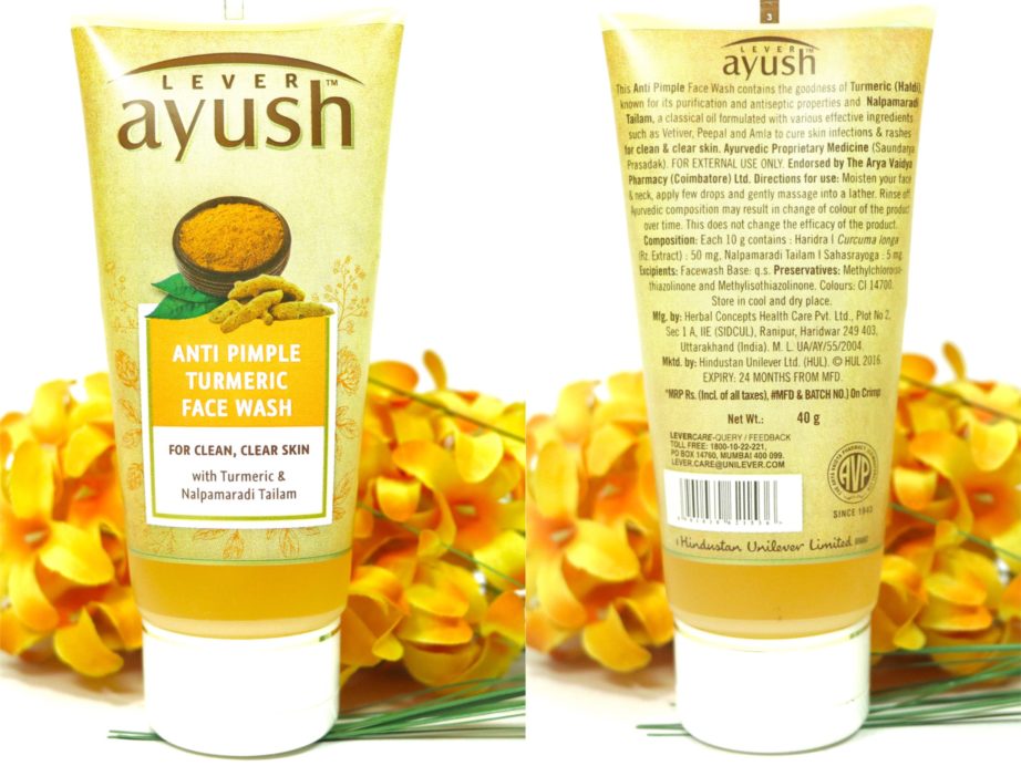 Lever Ayush Anti Pimple Turmeric Face Wash Review Packaging