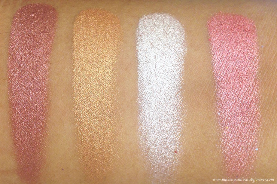 All Colorbar Feel The Rain Metallik Eyeshadows 4 Shades Review, Swatches Pour 01 Stream 02 Flow 03 Float 04 MBF