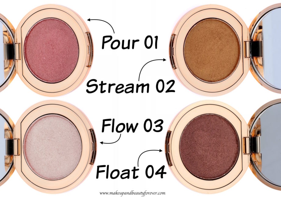 All Colorbar Feel The Rain Metallik Eyeshadows 4 Shades Review, Swatches Pour 01 Stream 02 Flow 03 Float 04 MBF Blog