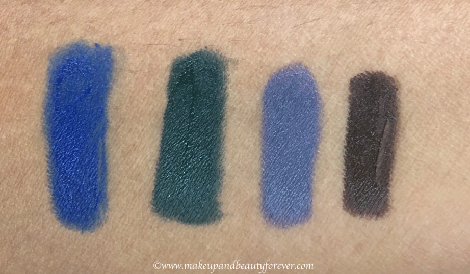 All Faces Ultime Pro Mystic Kajal 4 Shades Review, Swatches Blue 03 Green 01 Grey 04 Brown 02 MBF