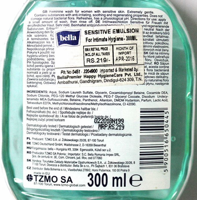 Bella Sensitive Feminine Wash Review Ingredients price