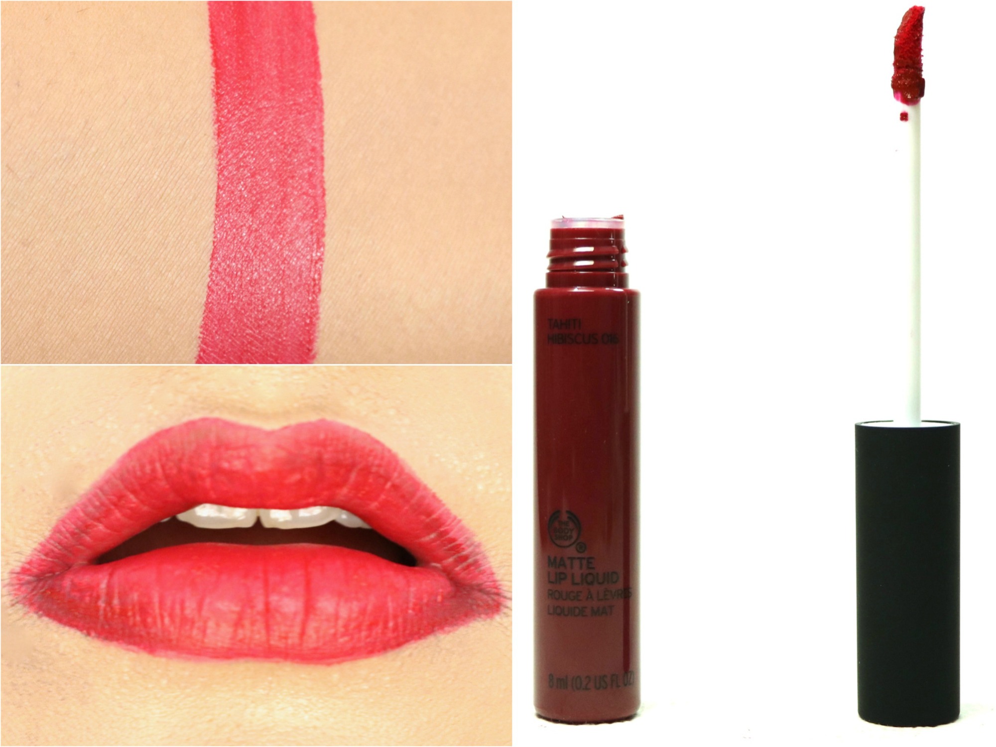 Waakzaam extract Spuug uit The Body Shop Matte Lip Liquid Lipstick Tahiti Hibiscus Review, Swatches